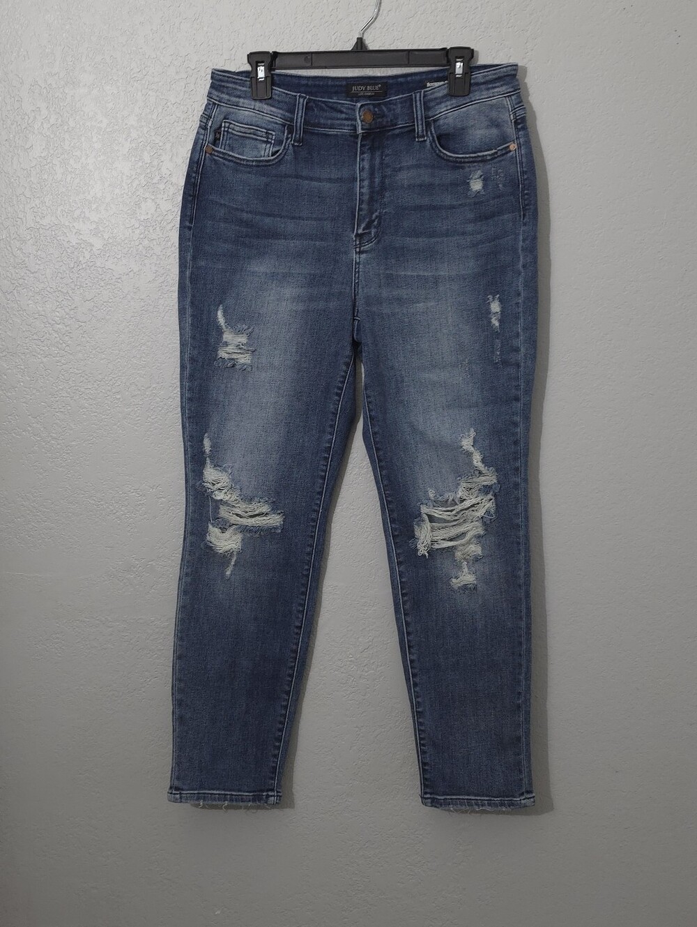 Judy Blue Boyfriend Fit Dark Wash Distressed Ankle Jeans Womens 11/30  High Rise